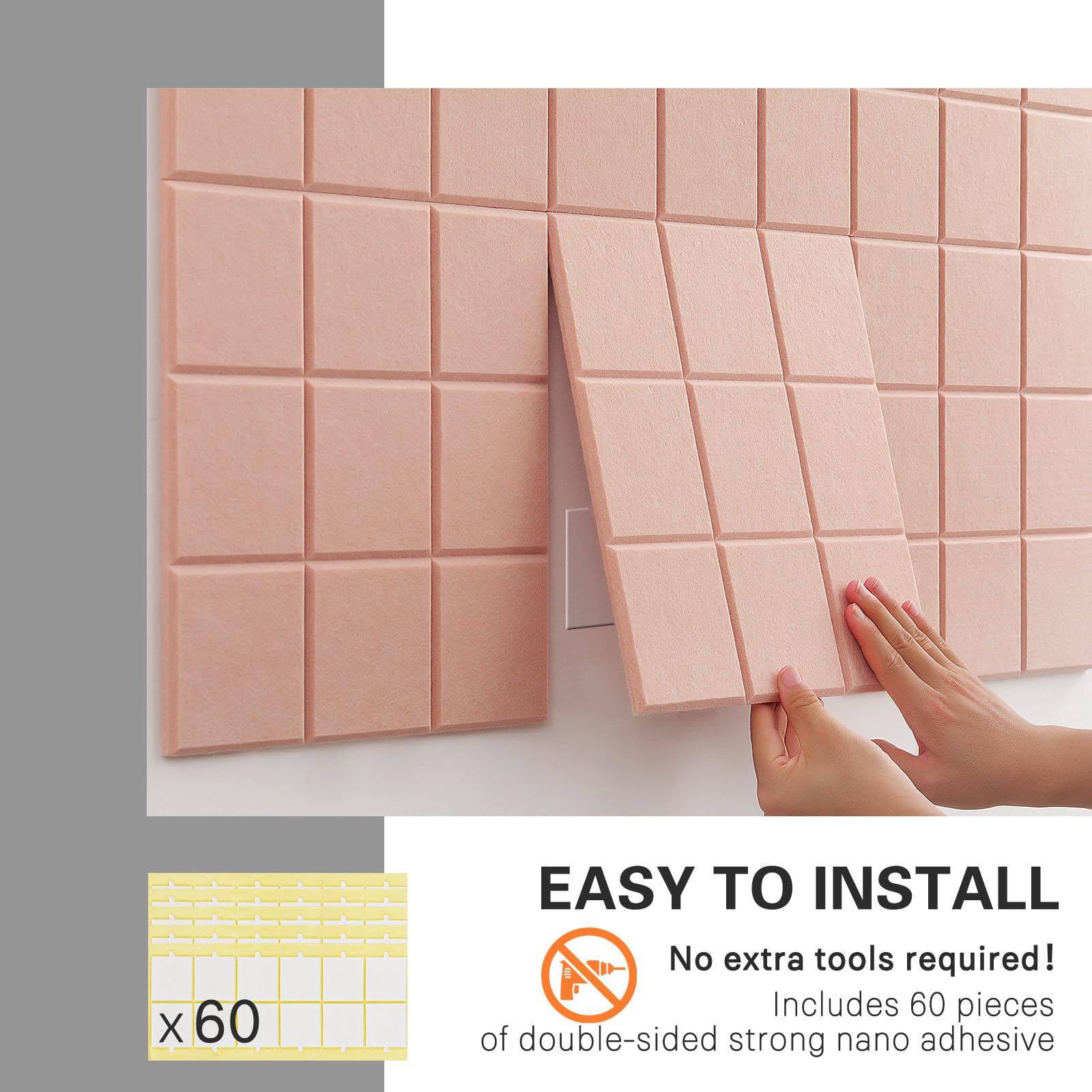 Große Korktafel, Filz-Wandfliesen mit sicherem, entfernbarem Klebstoff, Pinnwand für Büro, Pinnwand für Quilt-Design und Dart-Wandschutz, 121,9 x 91,4 cm, Rosa, Elfenbeinfarben, 12 Stück