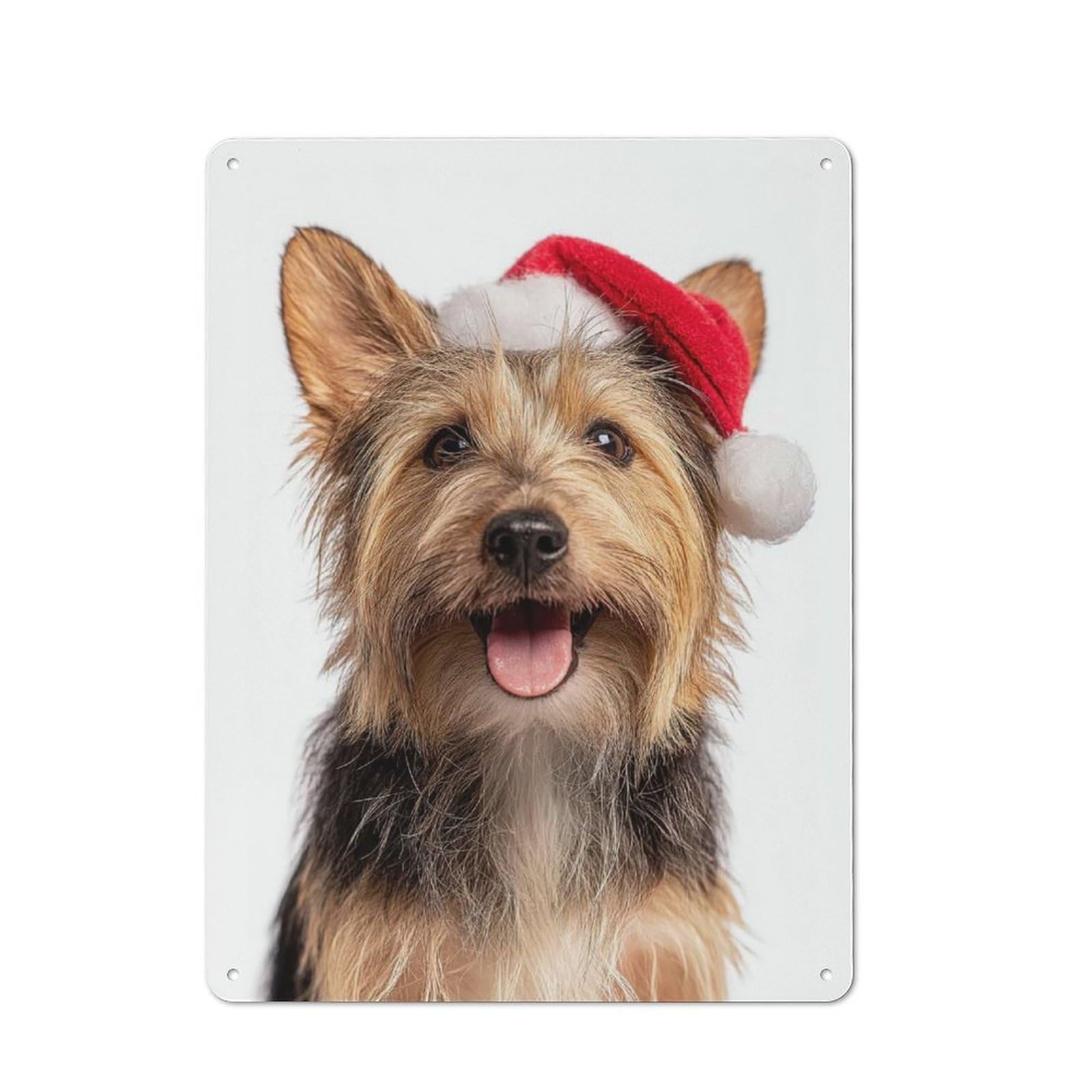 Junmoney Silky Terrier Dog With Santa Hat Portrait Metal Wall Sign 40X30cm Featuring For Pub Or Café, For Kitchen, Dining Room And Home Bar Wall Decor