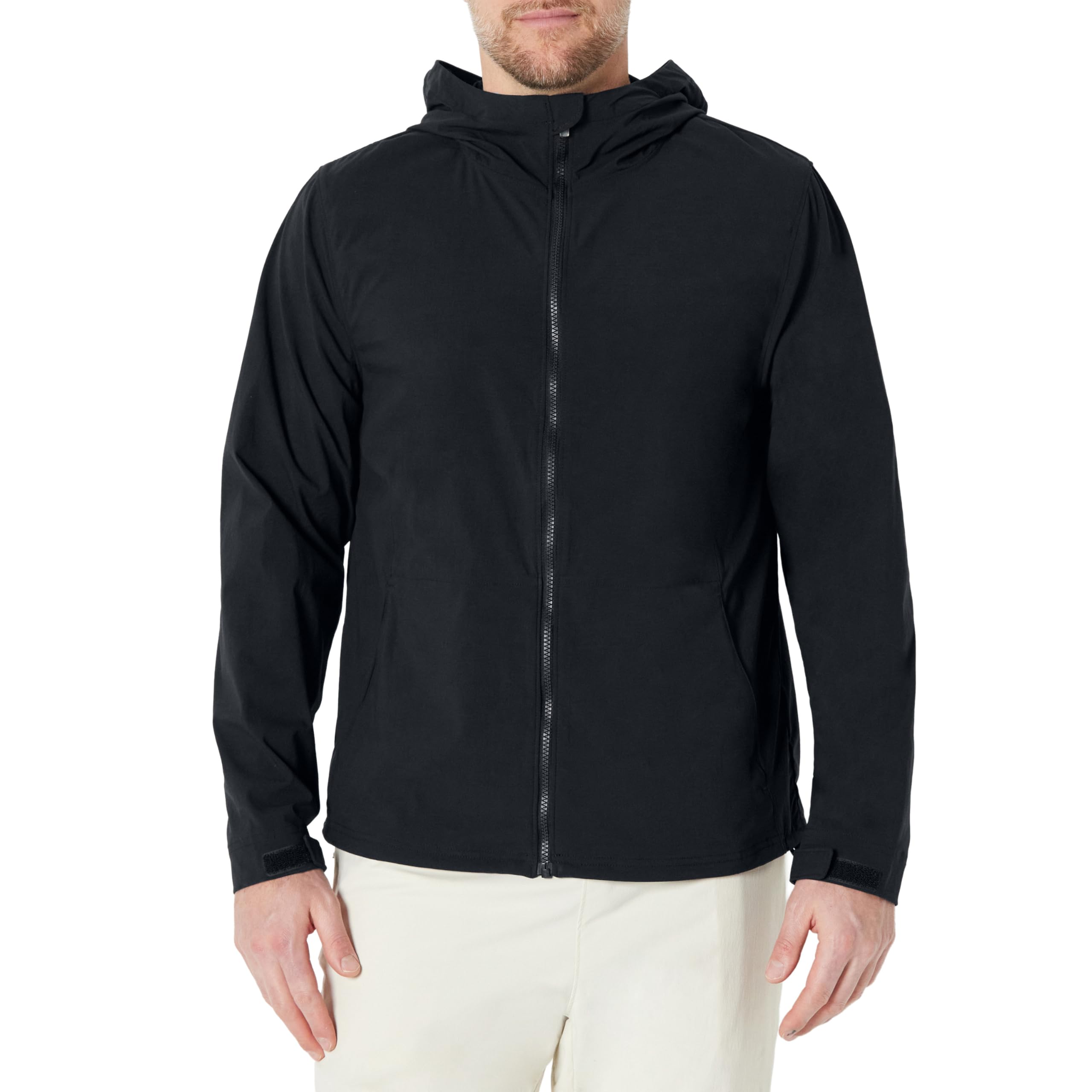 Amazon Essentials Men's Active Lightweight Water Repellent Full-Zip Active Hiking Outdoor Jacket, Black, Medium