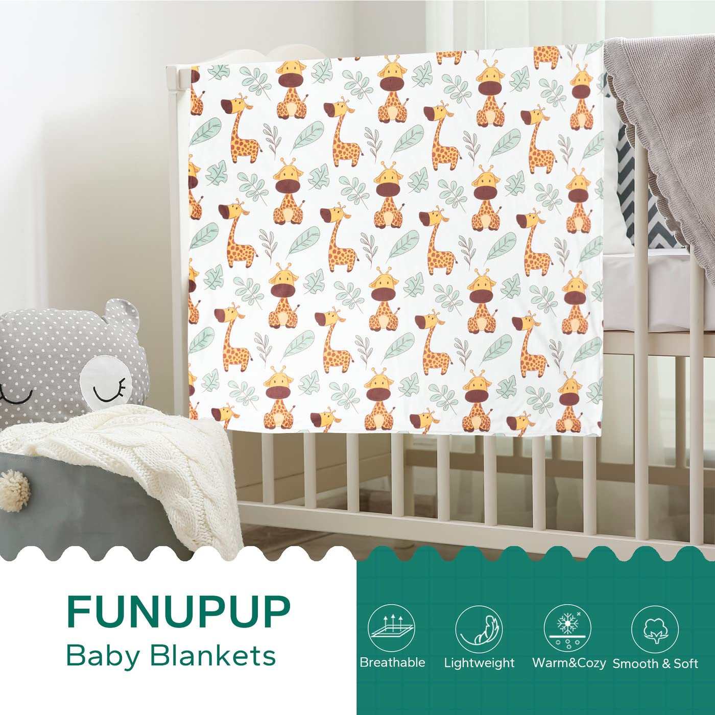 FUNUPUP Coperta per Neonati Cotone, Copertina Neonato 110x140 cm Bifacciale Morbida per Bambino Bambini Bambine