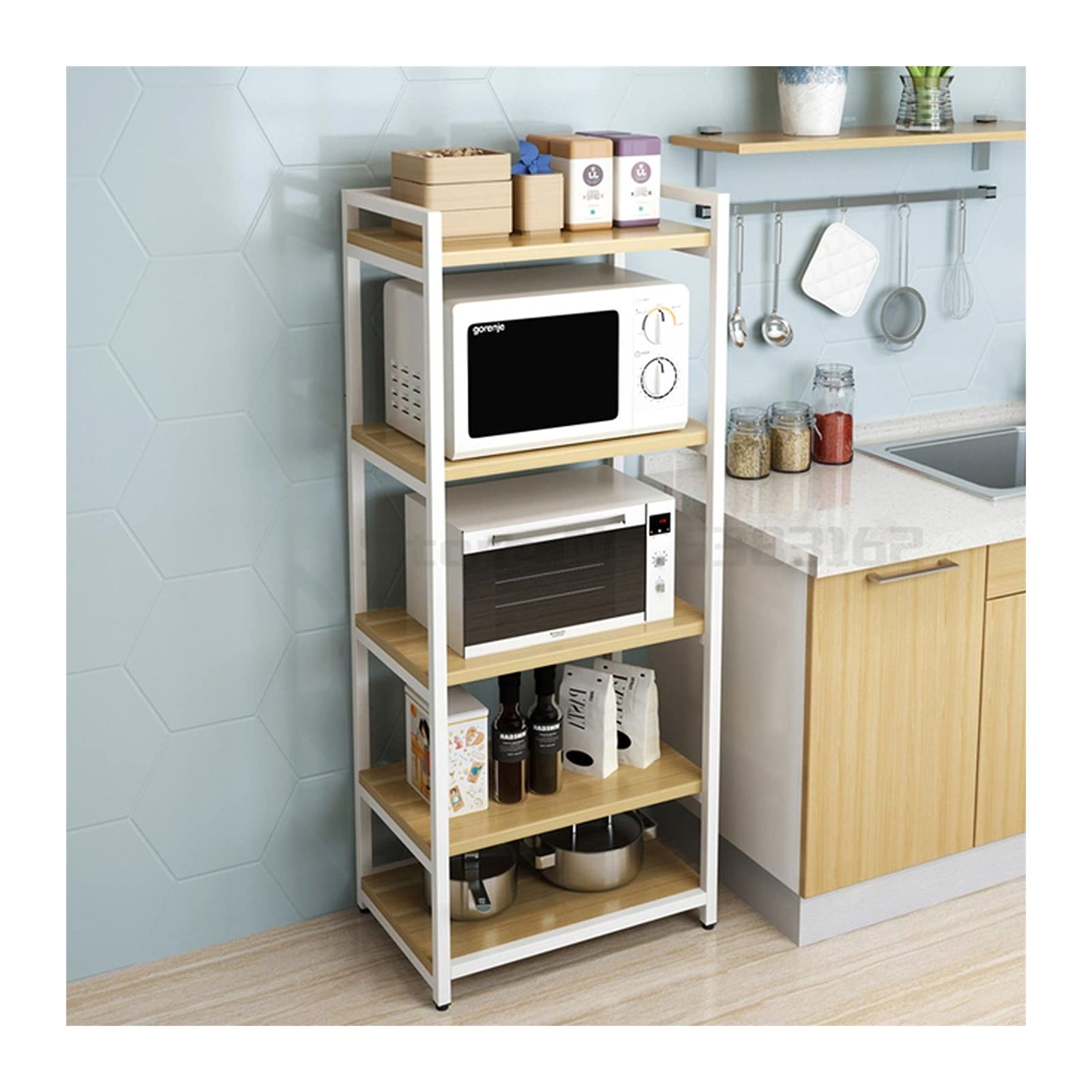 LUCBEI Regale zur Aufbewahrung Küchenmikrowellenständer Boden Lagergestell Kühlschrank Slot Lagerregal Pot Rack Trümmer Sundries Rack 5 Tier Lagerregal (Color : Wit)