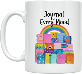 Journaling Enthusiast Coffee Mug - Journal For Every Mood Design - 11 oz White Ceramic - Vibrant Expression Style