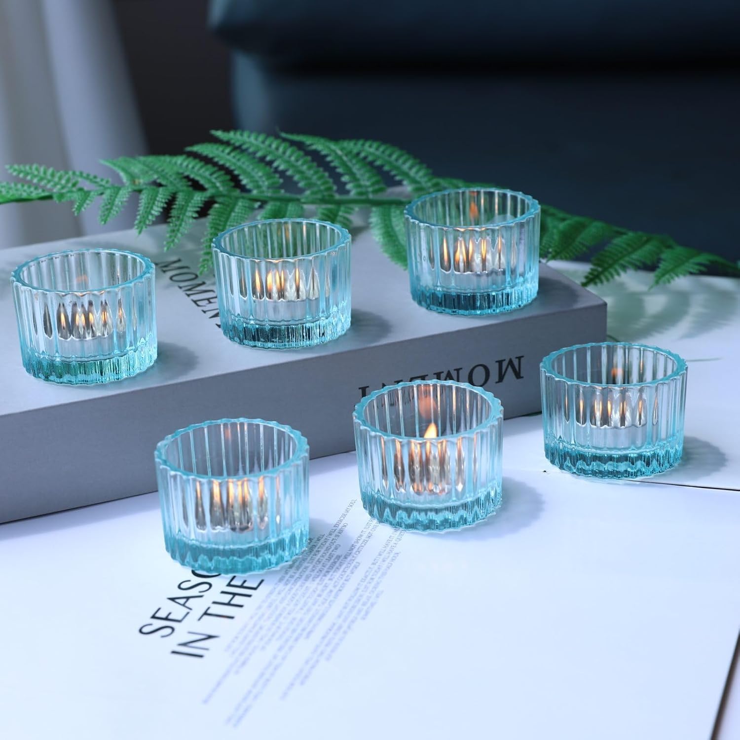 Mahganya Set of 6 Votive Glass Tealight Candle Holders - Christmas Decorations Items for Home D�cor Living Room Bedroom Dining Table (Pink) - Christmas and Diwali Gifts Multi Color (Blue) (B0DDTDCZVJ) Amazon Price History, Amazon Price Tracker