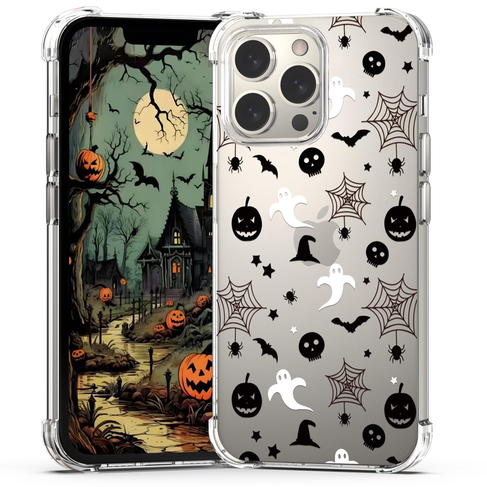 Photo 1 of BEIMEITU for iPhone 16 Pro Case Halloween Pumpkin Skull, Cute Design Women Girls Case Clear Shockproof Soft Slim Mobile Phone Cover for iPhone 16 Pro Kids