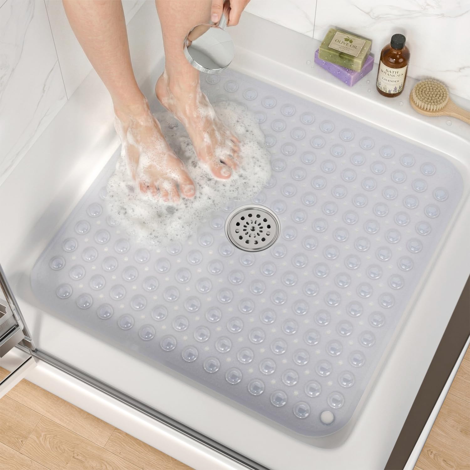HITSLAM Square Shower Mat, Non Slip PVC Stall Mat, 24"x24", Clear