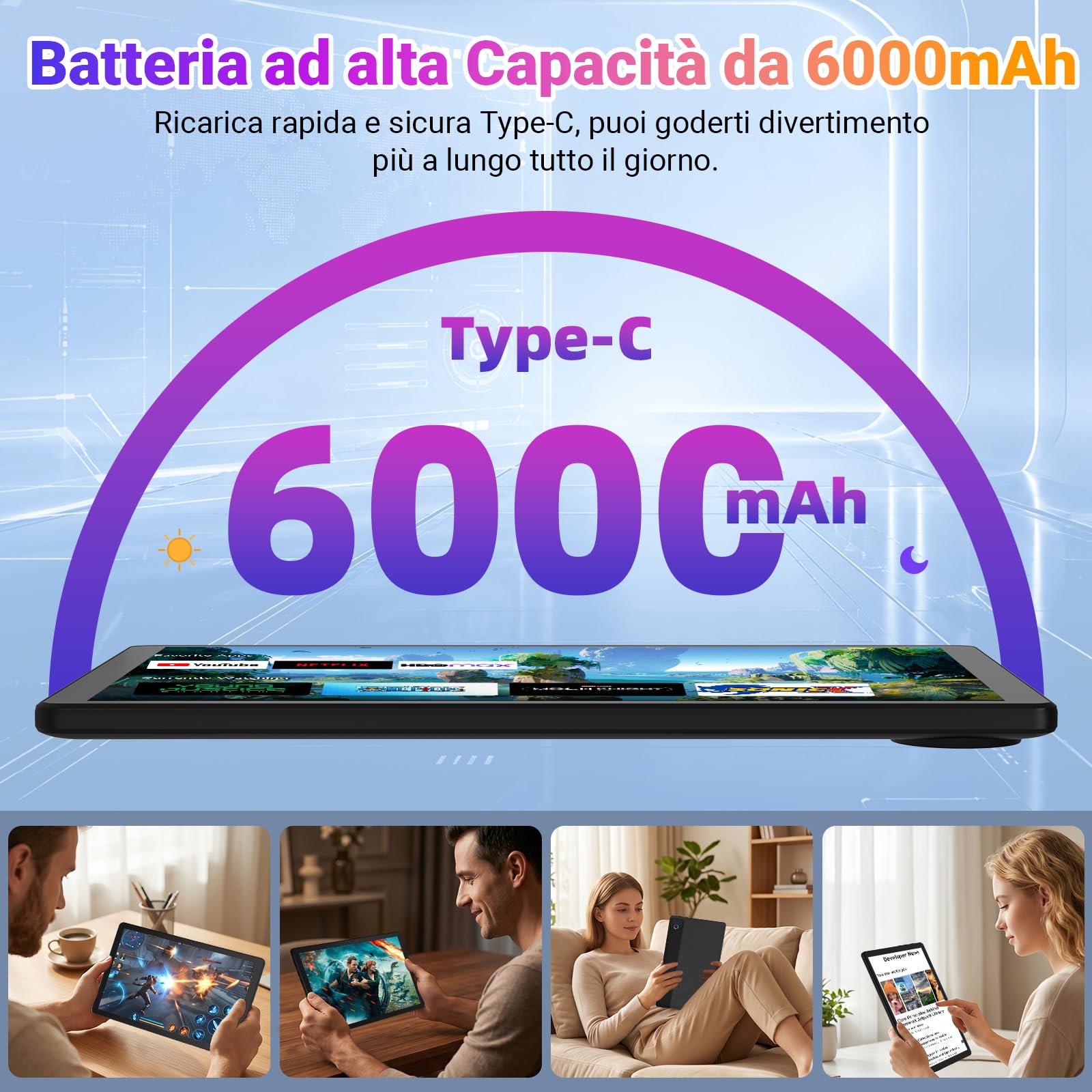 Gleeso Tablet 10 Pollici｜Tablet con Android 16｜Android Tablet con 24GB RAM 1TB TF｜6000mAh｜Sblocco Facciale｜BT 5.4/WiFi 5G｜8MP Fotocamera, Portatile Tablet per Studenti e Aziende - Nero