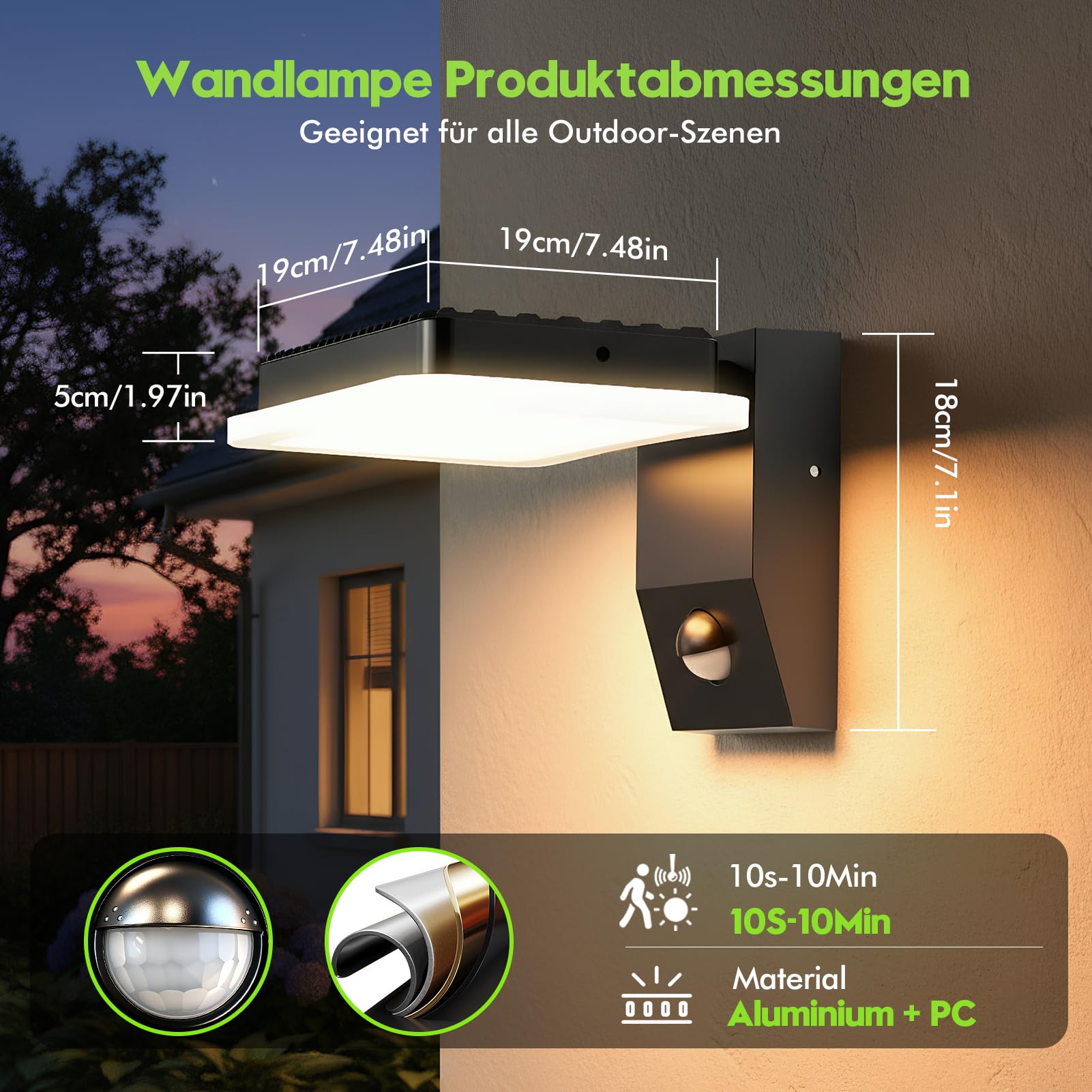 Applique da esterno con sensore di movimento,32W IP65, lampada da parete per interni/esterni con pannello LED orientabile,con telecomando,bianco caldo 3000K,per garage, giardino, cortile