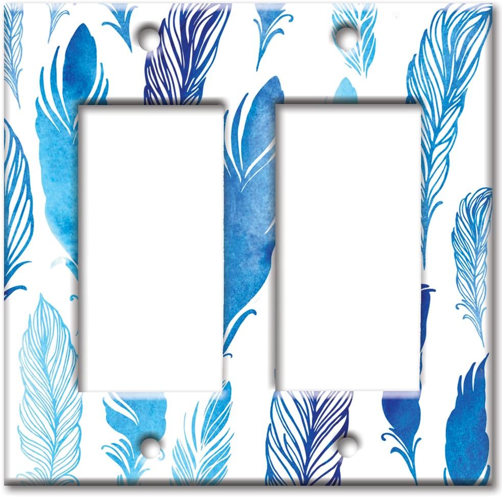 Art Plates - Double Gang Rocker OVERSIZE Switch Plate - OVER SIZE Decorative Metal Wall Plate - Feathers - (Made in USA)
