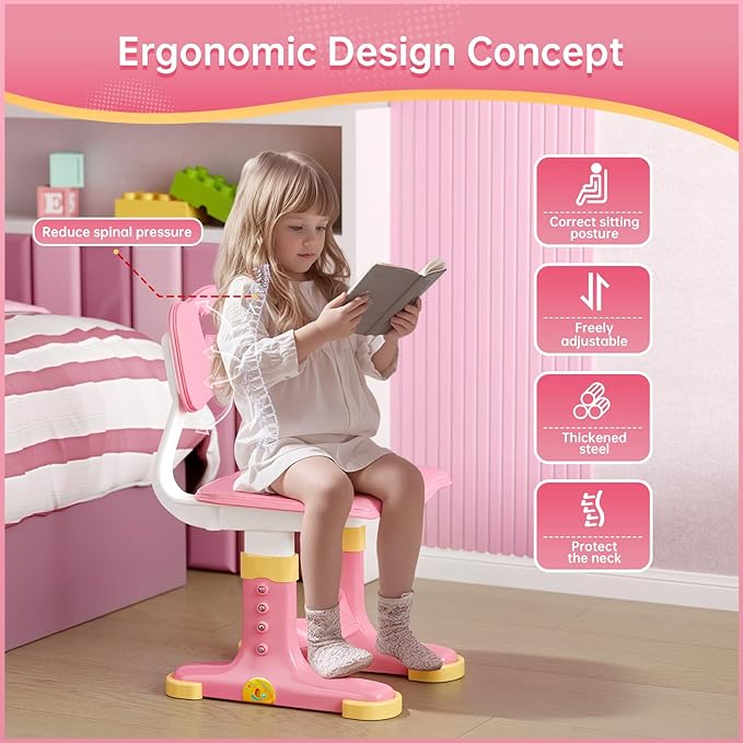 Silla de Oficina Infantil Ajustable en Altura Color Rosa miniatura 5