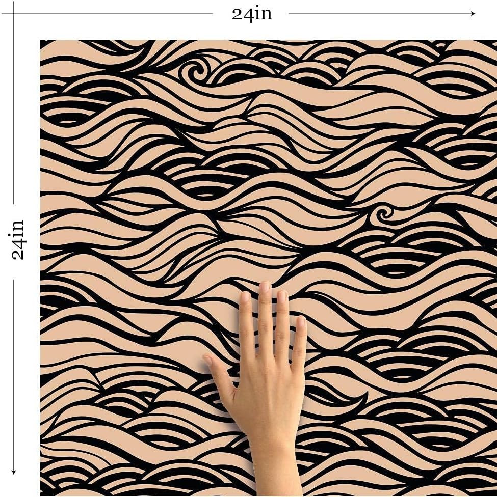 Walls By Me Peel and Stick Black and Beige Lines Nautical Removable Wallpaper 1565-2ft x 4ft (61x122cm)