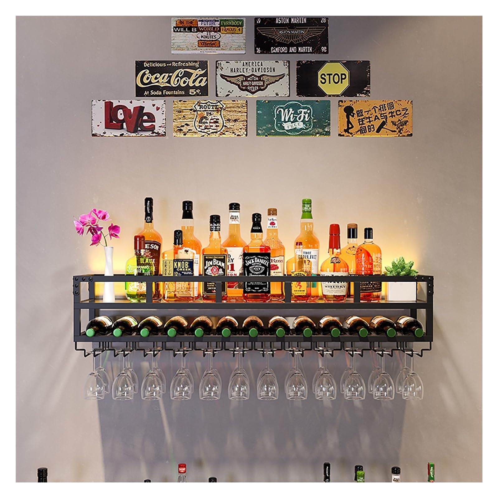 Tablette Murale Metal Wall Mounted Wine Display Rack, Hanging