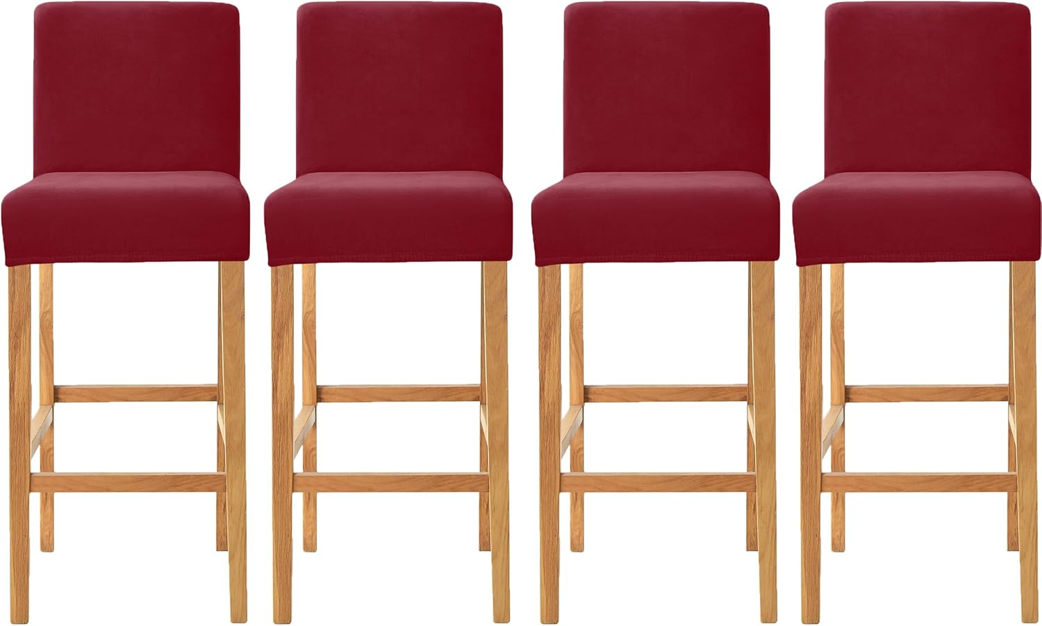 Velvet Counter Stool Pub Chair Covers - Removable and Stretchable Slipcovers for a (4, Burgandy)