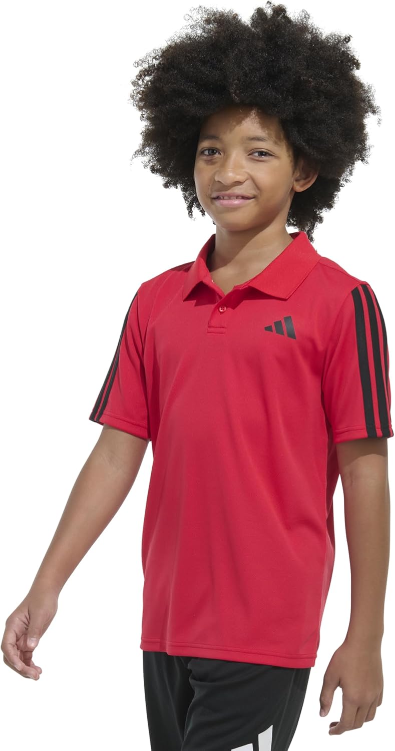 Adidas Boys Short Sleeve Rib Collar 3-Stripe Polo Shirt - Image 5
