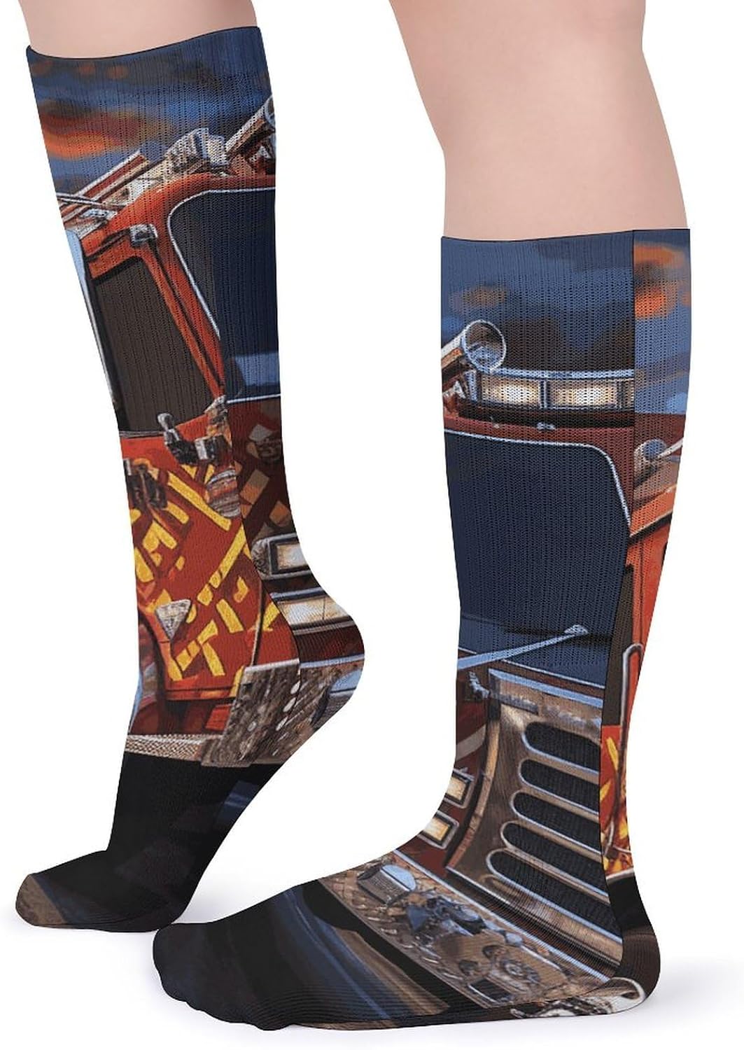 5-Pack Knee High Socks, 15.7 Inch Breathable Casual Socks Fire Truck Stockings for Men Women