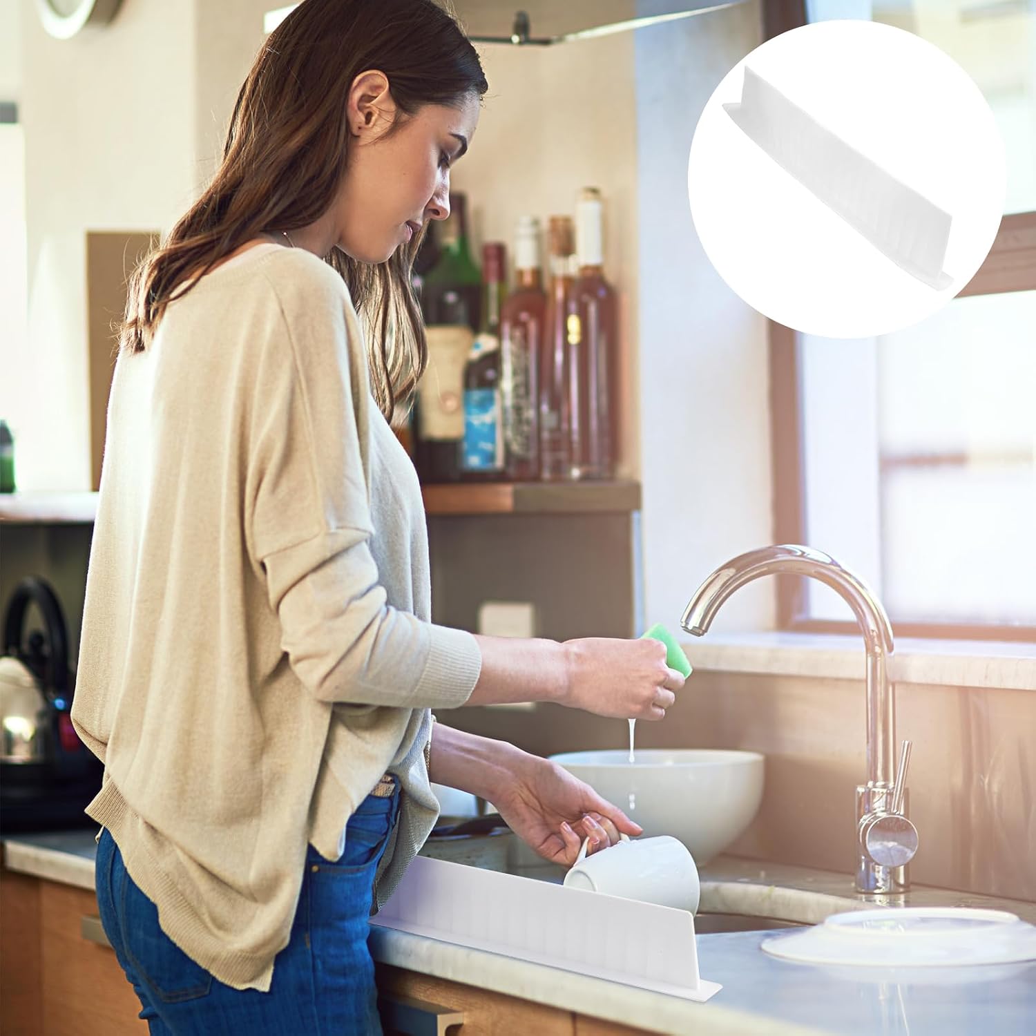 Silicone Sink Splatter Guard, Detachable Kitchen Sink Baffle Board, Splash Protector for Home Kitchen
