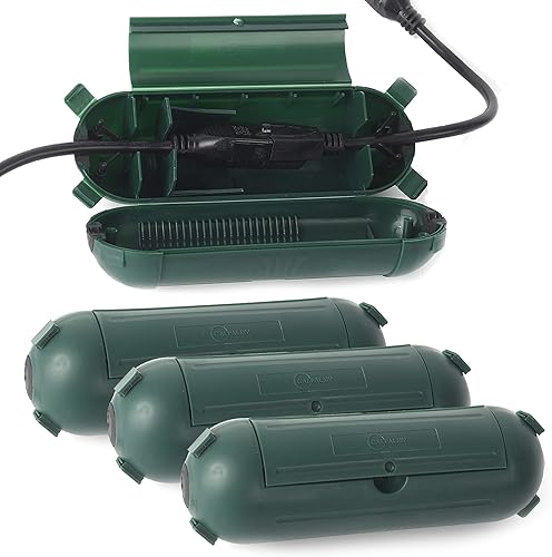 Paquete de 4 protectores de enchufe de cable de extensión para exteriores grandes con cierres, protector en forma de cápsula con compartimento