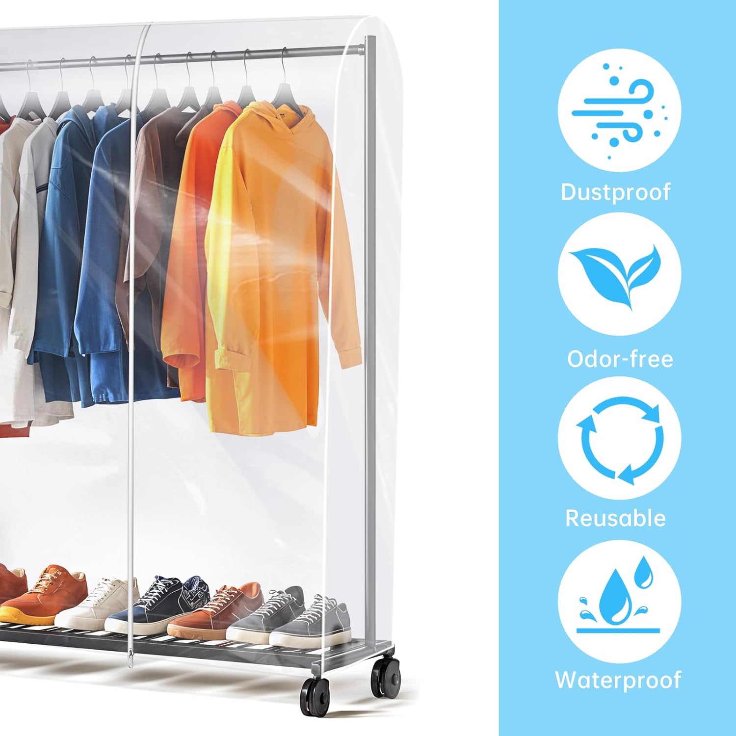 Clear Clothes Rack Cover 6Ft Garment Rack Cover Transparent Clothing Rack Cover With 2 Durable Zipper Waterproof Protector for Garment Rack (71"L x 20"W x 60"H, Rack Not Included) - Image 4