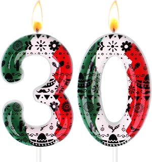 Mexican Birthday Candles, Cinco De Mayo Decorations, Mexican Fiesta Party Decorations, Options for Ages 0-100 Available, Birthday Number Candles for Cake Topper (Multicolour, Number 30)