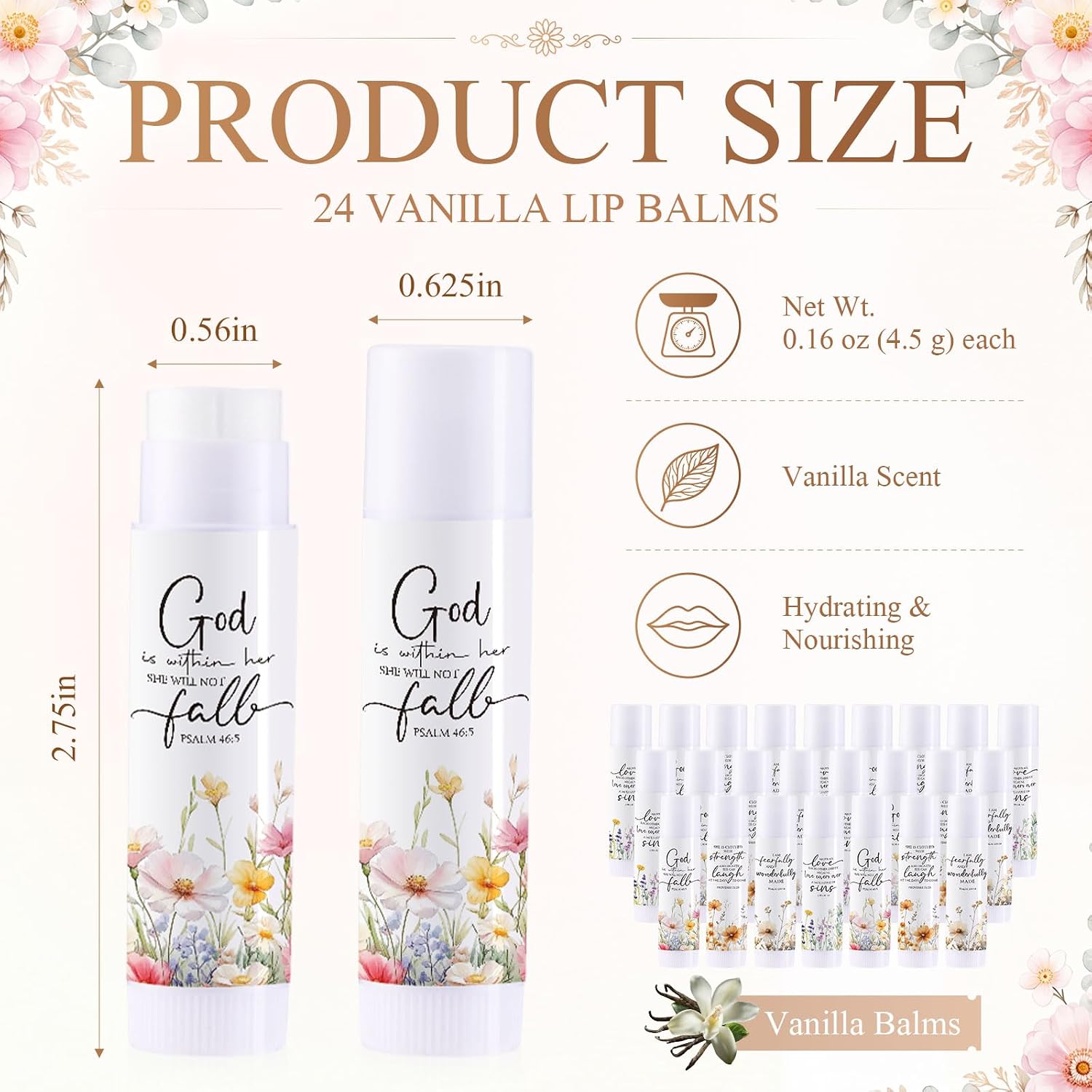 Loopeer 24 Pcs Christian Lip Balms Bulk Religious Gift,Floral image 2