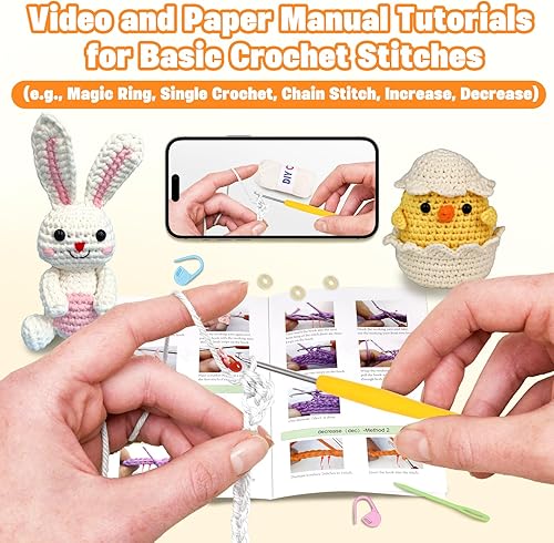 Vista 16 de wokdsbl Kit de ganchillo para principiantes con hilo personalizado de alta calidad mejorado y tutoriales en video paso a paso, regalo ideal