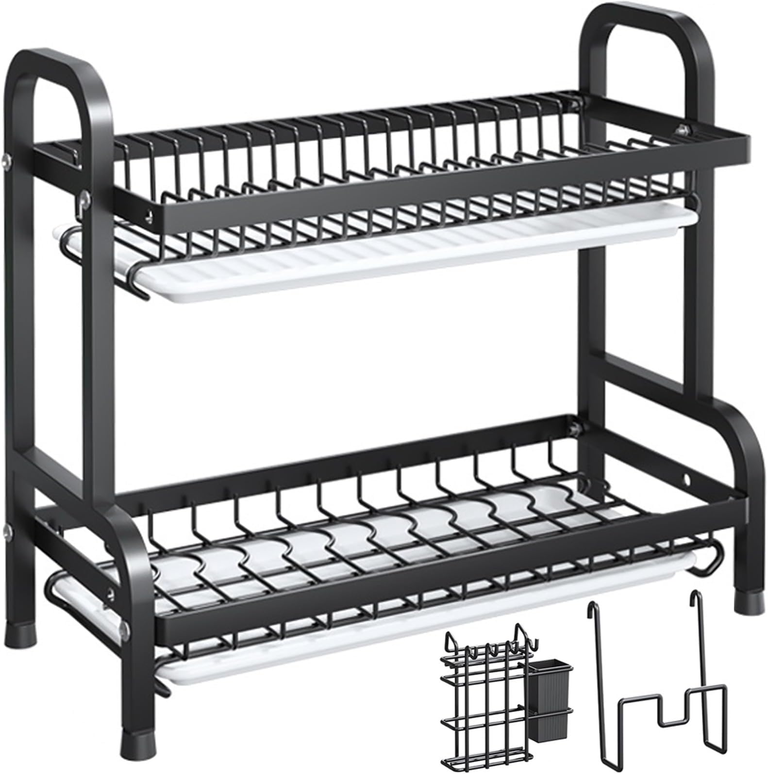 2/3 Tier Dish Drying Rack, Dish Drainer Rack with Drip Tray, Stainless Steel Dish Rack Drainer, with Utensil Knife Cutting Board Holder Rust Proof Metal Kitchen Plate Dr