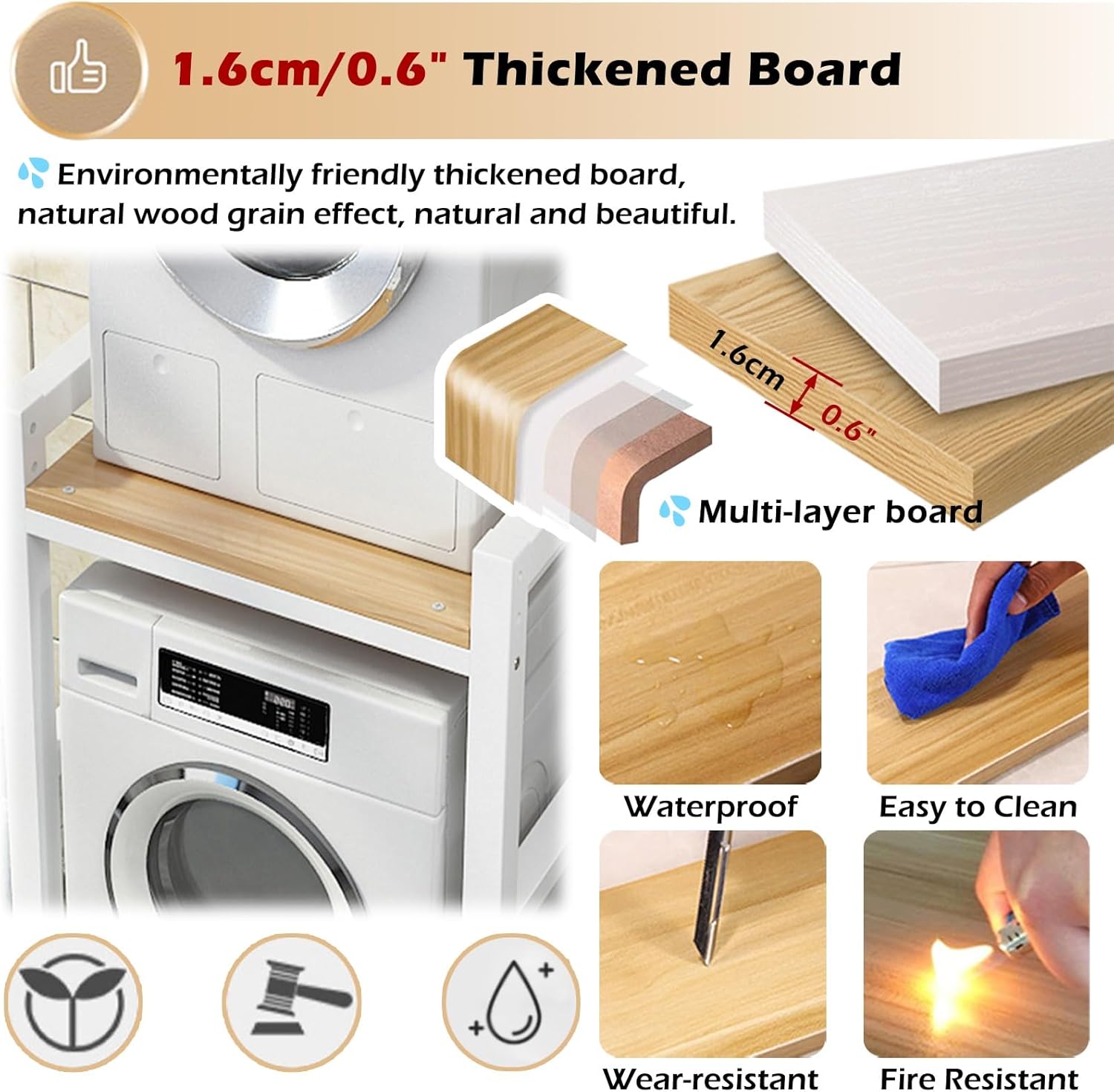 Stacking Kit for Washer And Dryer, Portable Over Washing Machine Storage Rack Unit Height Adjustable for Laundry Room, Space-saving Kitchen Dishwasher Shelf Loads 880lbs (Color : Black Frame - Teak B