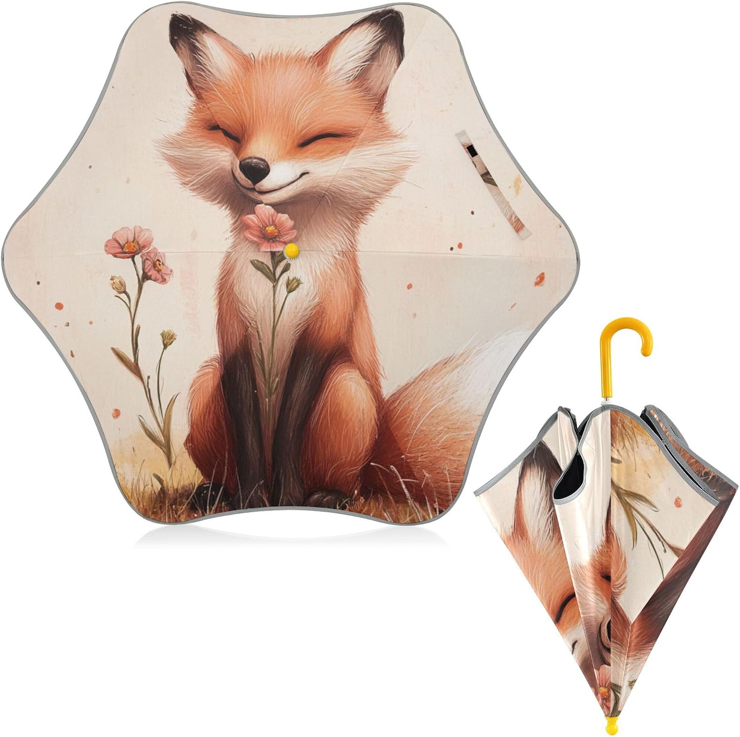 ALAZA Fox Poppy Flower Kids Umbrella for Girls Boys Toddler Children Rain & Sun Umbrella