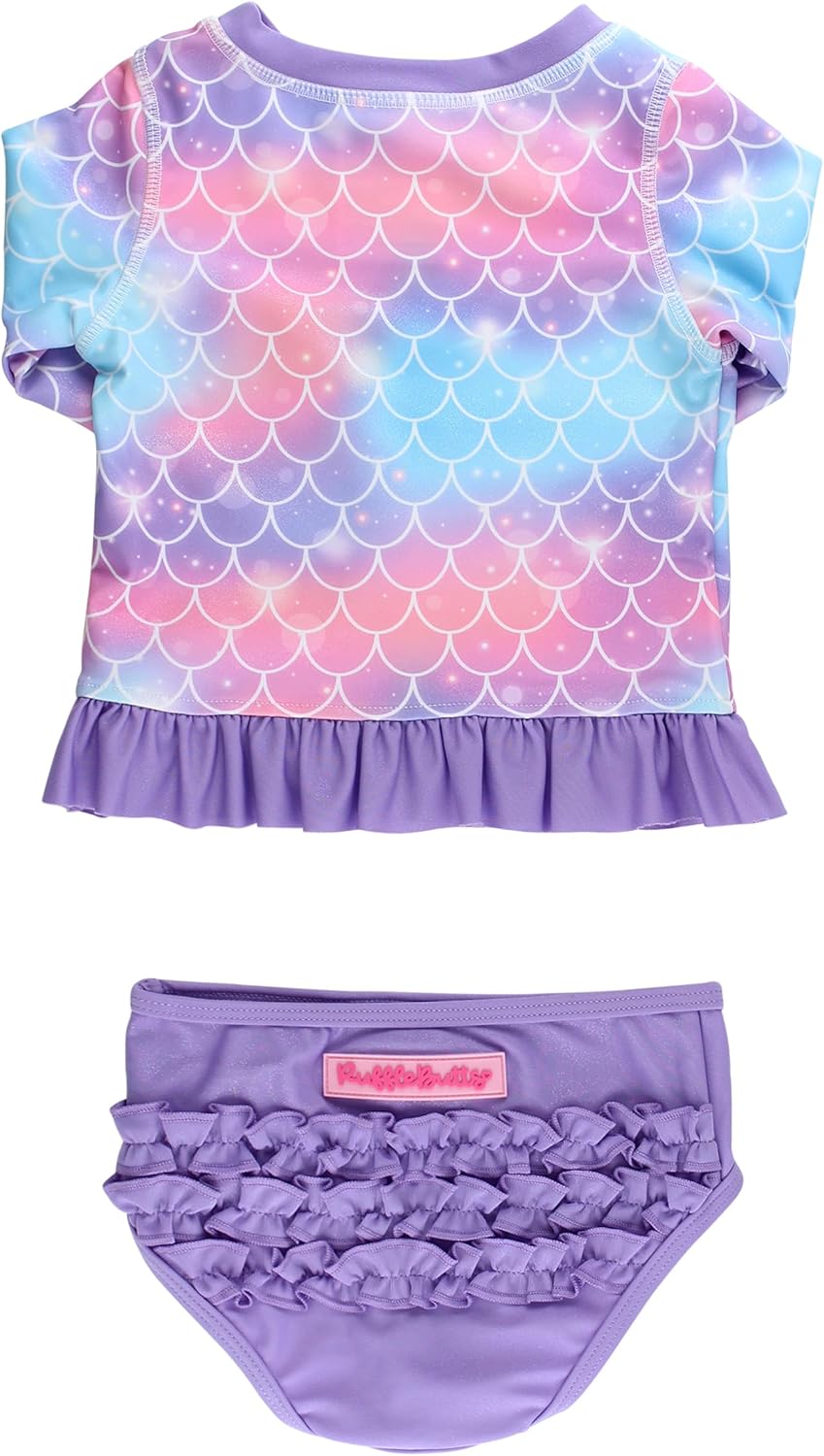 RuffleButts Baby/Toddler Girls Long Sleeve Rash Guard UPF50+ Sun Protected Bikini Swimsuit