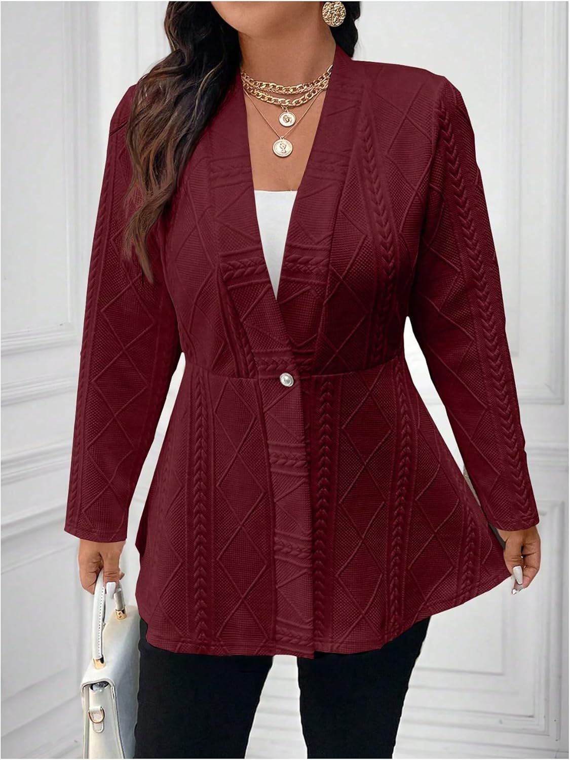 Milumia Women's Plus Size Textured Button Down Blazer V Neck Ruffle Hem Jacket