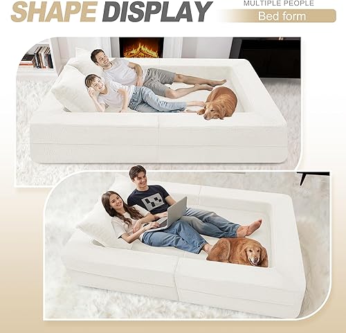 Miniatura 117 de Cama humana gigante para perro, cama 3 en 1 para perro de tamaño humano con funda de piel sintética lavable, cama grande plegable para mascotas con