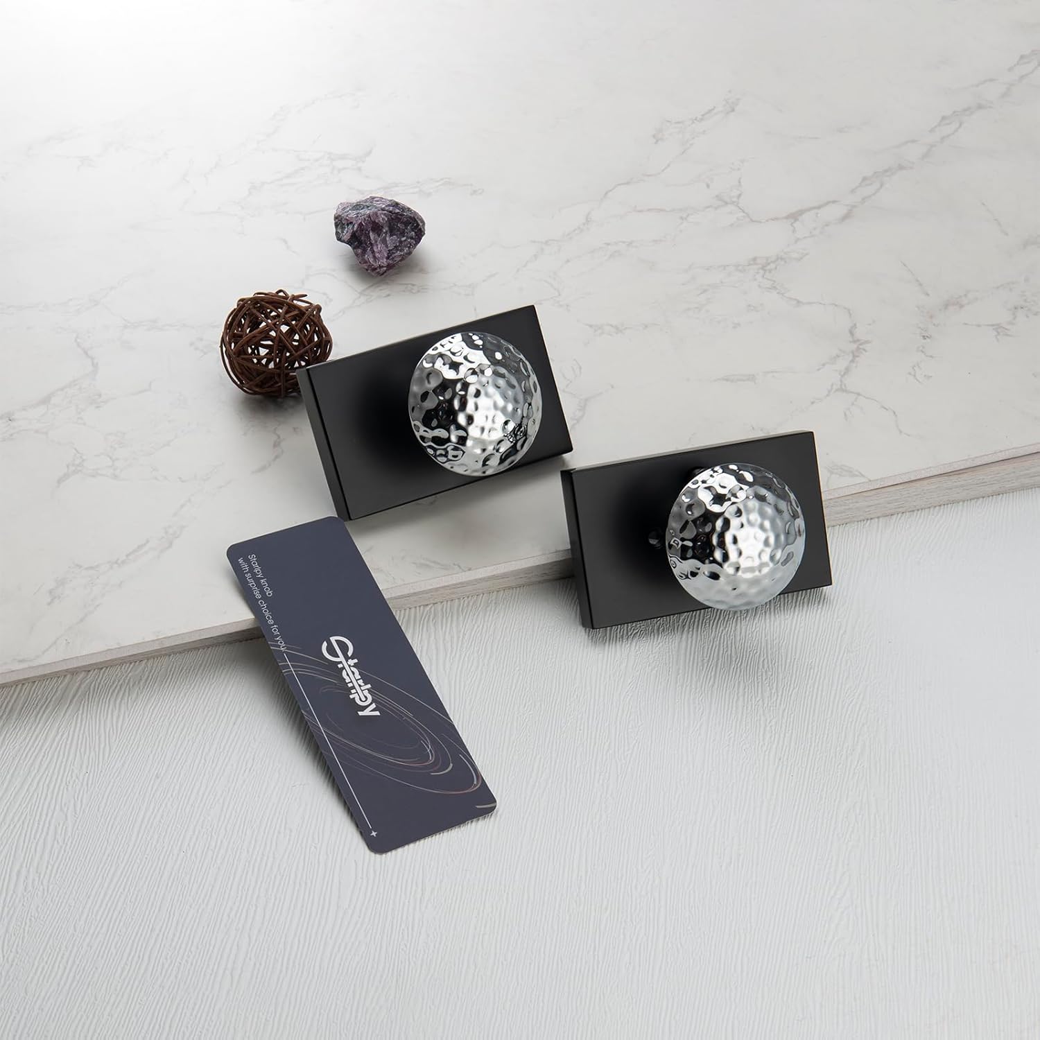 Black Interior Door Knobs, Chrome Interior Door Handles for Bath & Bed, Heavy Duty Door Knob with Lock