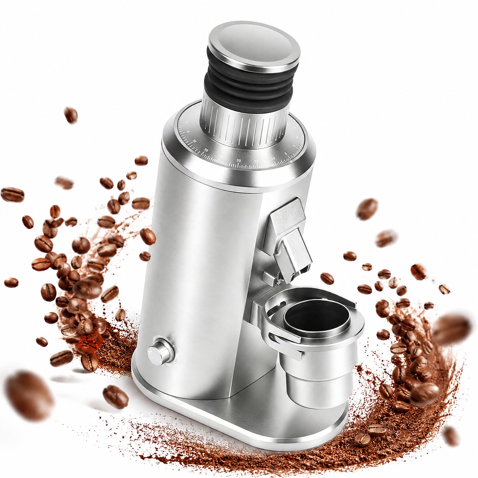 vnmudzeo Professional Flat Burr Grinder - 80mm Coffee Grinder for Espresso with Stepless Adjustment, 550W Motor, Adjustable Speed and Magnetic Outlet Chute Silver