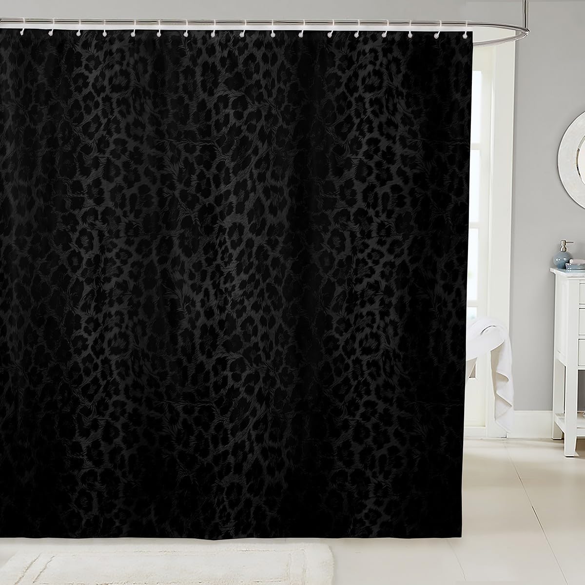 Homemissing Kids Black Leopard Bath Curtain Cheetah Print Shower Curtain Safari Bathroom Shower Curtain Set for Kids Boys Girls Animal Kids Bathroom Accessories Waterproof 180x200cm