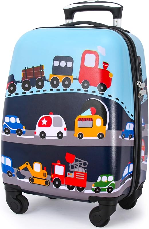 GURHODVO Kids Carry On Luggage Children Rolling Suitcase with 4 Wheels Hardshell Case for Toddler to Travel (Car)