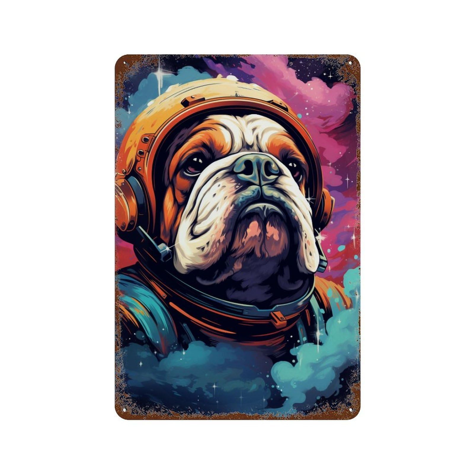 Rust Effect Space Dog Explorer-44 Vintage Metal Tin Sign 11.8"x7.9", Farmhouse Wall Decor for Garage, Bar And Workshop Decor