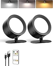 LED Wall Mounted Lights,Rechargeable Wall Sconces Lamp for Bedroom,3 Color Temps & Remote and Touch Control,360°Rotation Dimmable Cordless (2 Pack)