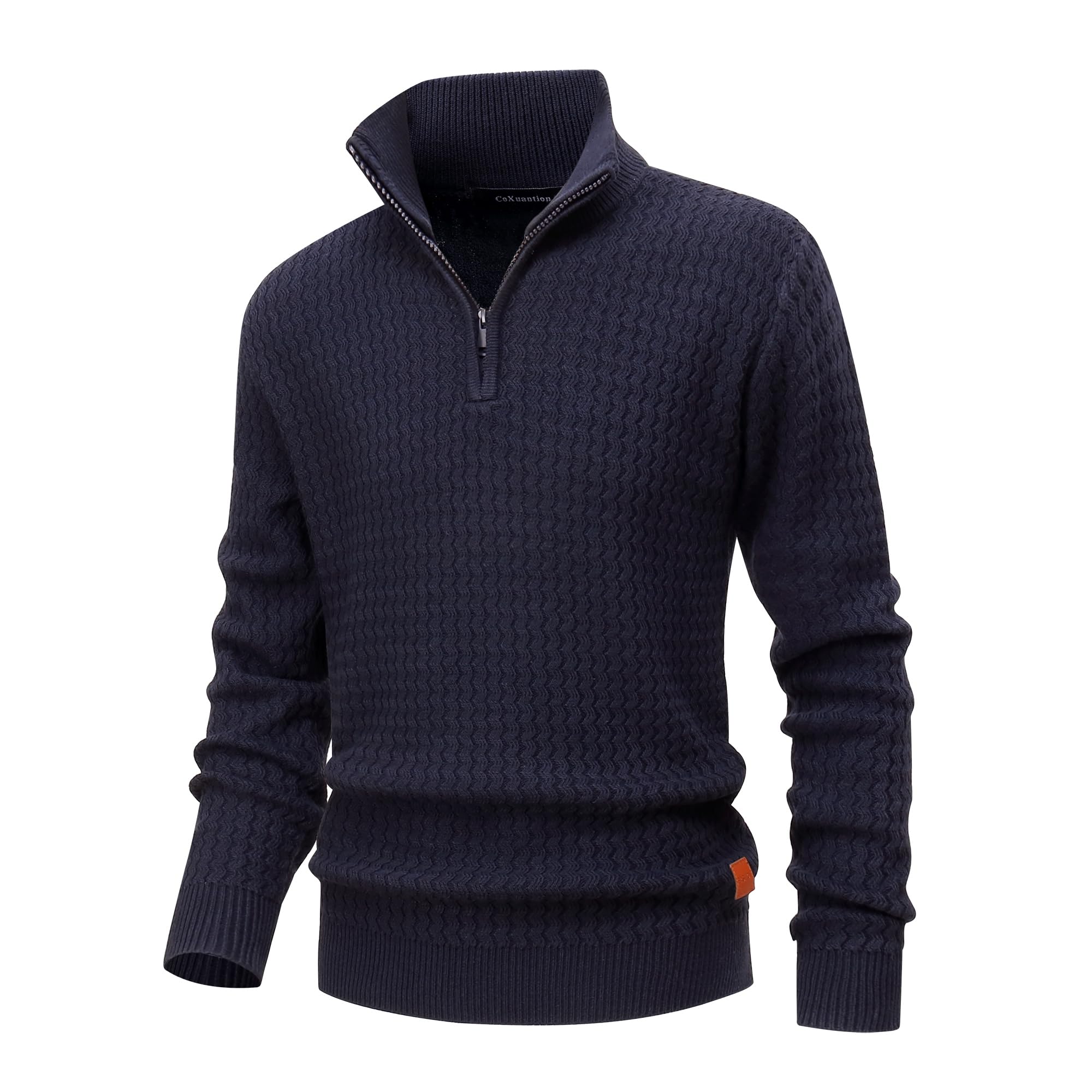 Herothorn Pull à Col Rond En Tricot Fin à Manches Longues Doublé En Polaire Pour Homme - Pull Norvégien Pour Noël Et L'hiver, Bleu Marine, M