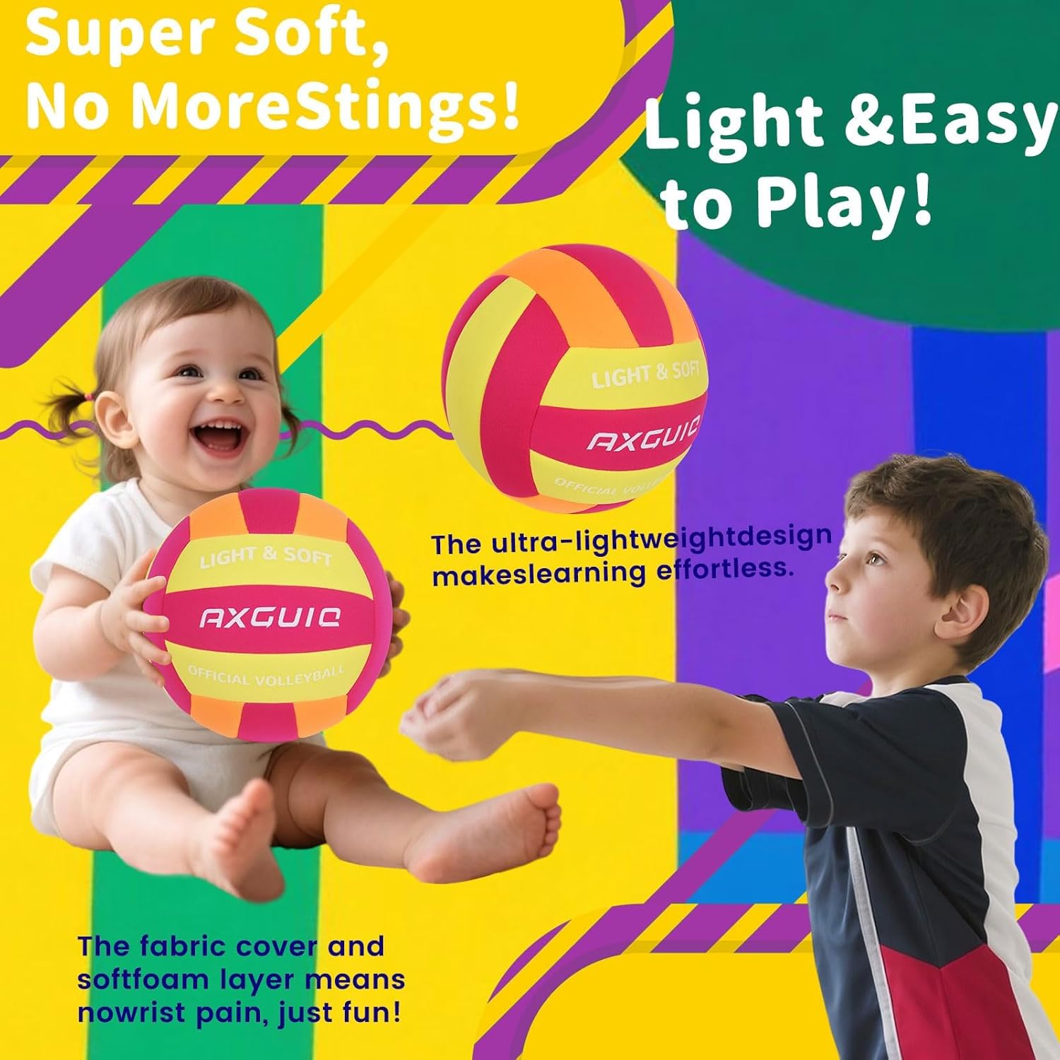 Super Soft Light Volleyball, Indoor Volleyballs for Inside House and Yard, Safe Volley Lite Volleyball for Kids Youth Adult Beginners Trainer Gifts (Deflated) - Image 3