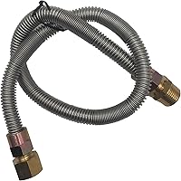 Vista 2 de METER STAR Línea flexible de gas sin silbatos para fogata y chimenea, acero inoxidable (24 pulgadas de largo) 1/2 pulgada NPT macho x 1/2 pulgada