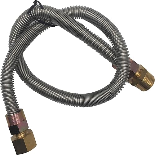 Miniatura 2 de METER STAR Línea flexible de gas sin silbatos para fogata y chimenea, acero inoxidable (24 pulgadas de largo) 12 pulgada NPT macho x 12 pulgada NPT