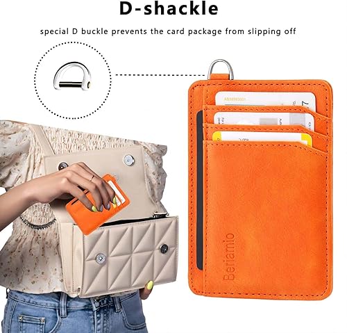 Miniatura 6 de Hypotenuse Groove Slim Minimalista Bolsillo frontal Bloqueo RFID Tarjetero Cartera con grillete en D para hombres y mujeres, Albaricoque, Minimalista