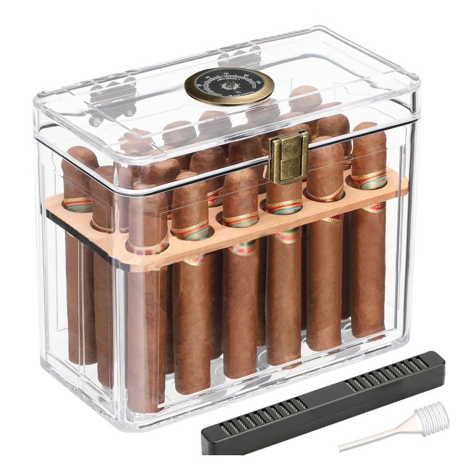 Humidor per Sigari in Acrilico, Scatola da Tavolo per Sigari con Umidificatore e Igrometro Vassoio Portatile in Legno di Cedro Spagnolo A