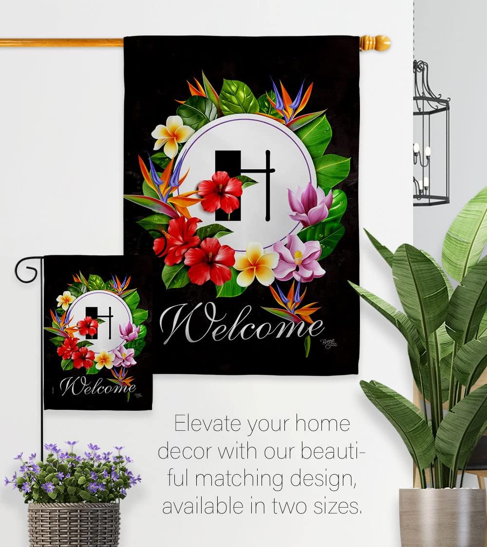 Breeze Decor Tropical H Garden Flag Monogram Spring Floral Sunflower Tulip Rose Orchid Lilies Season Springtime Flower Wreath House Decoration Banner Small Yard Gift Double-Sided, Made in USA