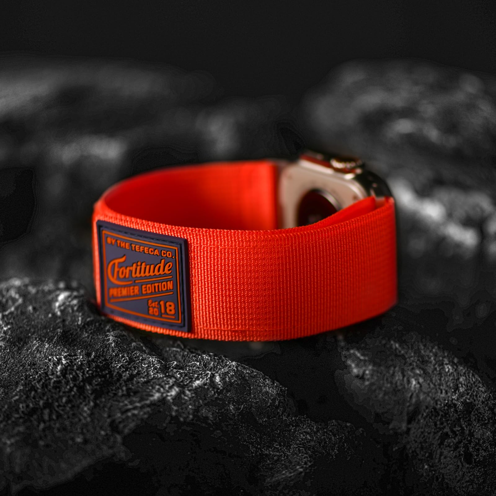 Tefeca Fortitude Series Ultrawide Band Compatible with Apple Watch Ultra/Ultra2 Series 9/8/SE2/7/6/SE/5/4/3/2/1(Orange with Silver Adapters - Image 3