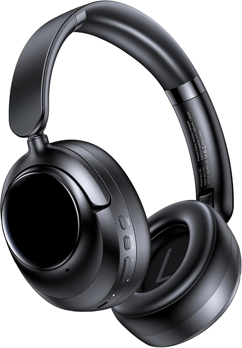 Auriculares híbridos con cancelación activa de ruido, auriculares inalámbricos Bluetooth 6.0 con tiempo de reproducción de 120H, audio de alta resolución, micrófono 5-ENC, modo de transparencia de auriculares ANC de 35dB para Travel Black M