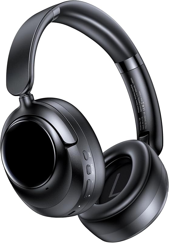 Auriculares híbridos con cancelación activa de ruido, auriculares inalámbricos Bluetooth 6.0 con tiempo de reproducción de 120H, audio de alta resolución, micrófono 5-ENC, modo de transparencia de auriculares ANC de 35dB para Travel Black M