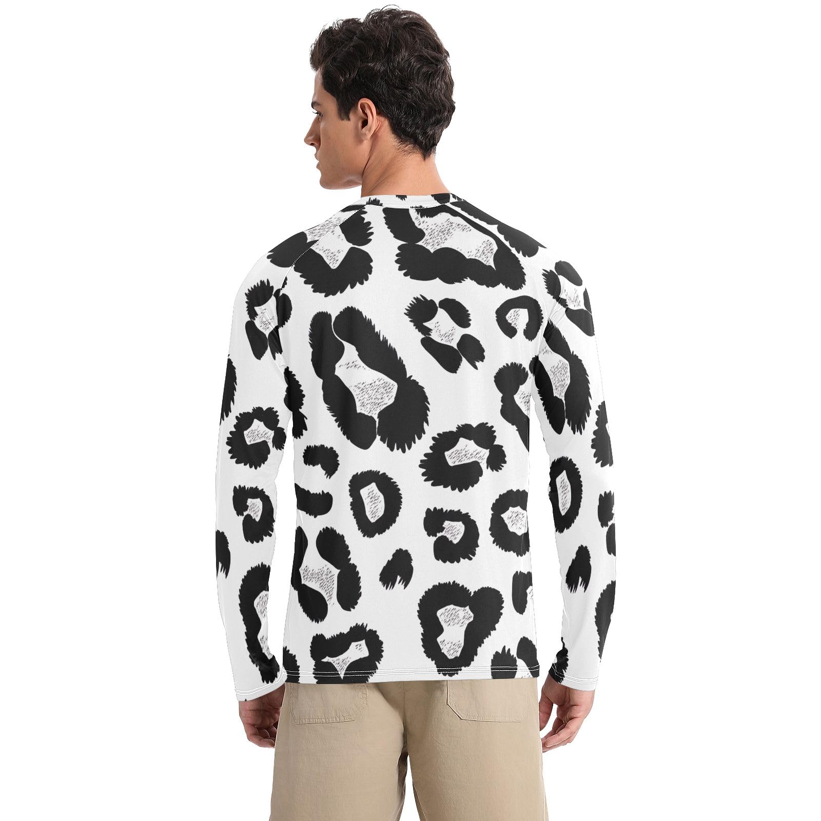 Mens UPF 50+ UV Sun Protection Men Rash Guard Long Sleeve Mens Rash Guard Quick Dry Workout Shirts, Black White Leopard Spots, Small