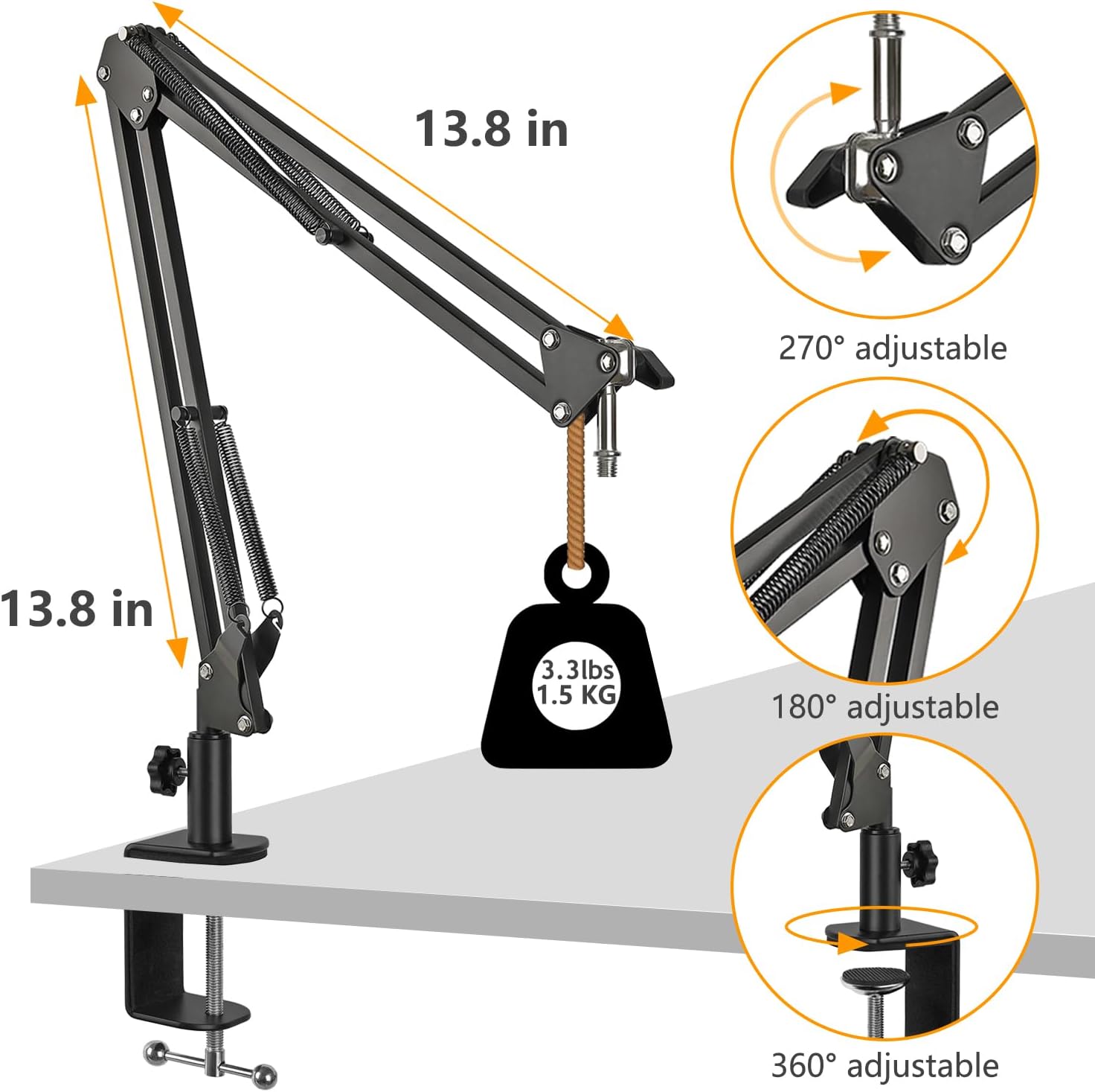 Razer Seiren Mini Boom Arm Mic Stand with Pop Filter, Shock Mount, Upgraded Heavy Duty Clamp, Adjustable Suspension Scissor Boom Arm Stand for Razer Seiren Mini USB Streaming Microphone Frgyee