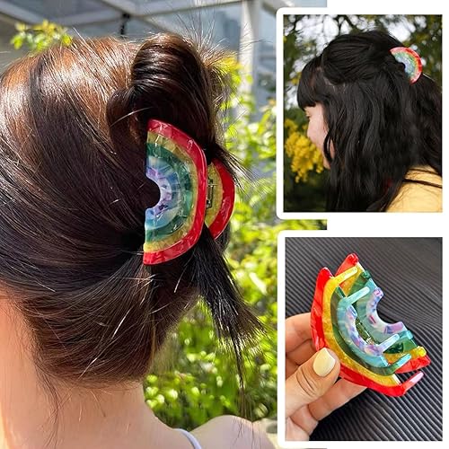 Miniatura 5 de 2 pinzas de pelo arcoíris para cabello fino y grueso, pinzas antideslizantes para mandíbula, pinzas de acetato de moda y accesorios para mujeres y