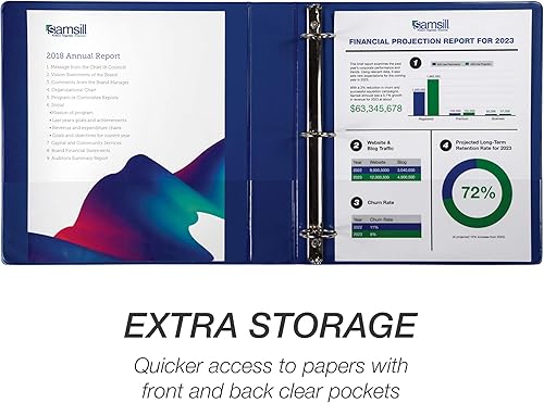 Vista 261 de Samsill (MP128587) - Carpeta de 3 anillos redondos de 3 pulgadas, fabricada en los EE. UU., con cubierta transparente personalizable para insertos
